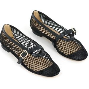 NWOT Fabio Rusconi Marilù Black Mesh Flats Size 40